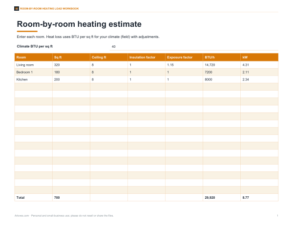 Preview of Printable Room Heat Loss Workbook